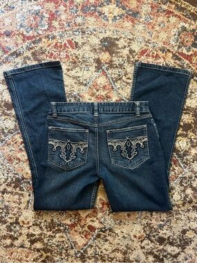 Mid Rise Boot Cut Jeans with Embroidered Back Pockets